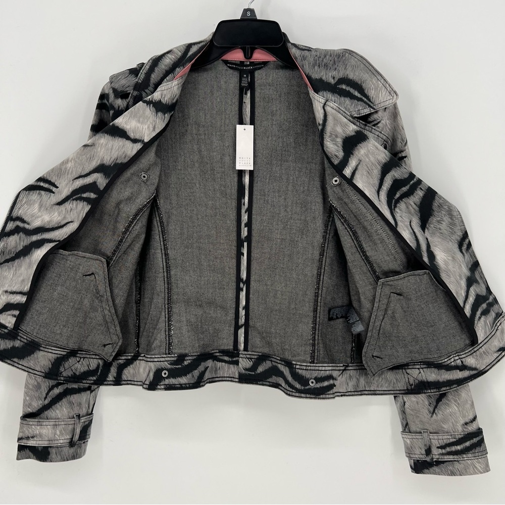 White House Black Market Jacket Womens Size 14 Black & Gray Zebra Print Moto NWT - Picture 11 of 16
